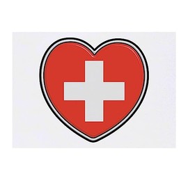 'Switzerland Flag Heart' Temporary Tattoo - Water Resistant, Skin-Safe, Non-Toxic Transfer (TO00061613)