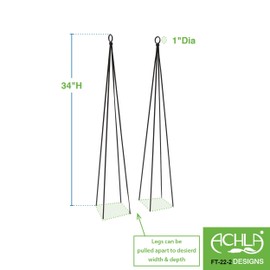 Achla Designs 34" H Black Powdercoated Wrought Iron Outdoor Garden Container Trellis (Set of 2)