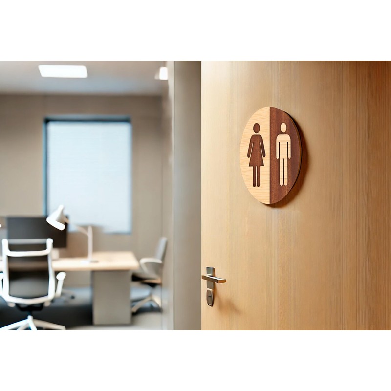 Becral - Bathroom Sign Unisex Natural Wood - 12 cm