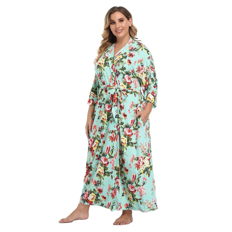 Women's Plus Size Long Lightweight Floral Cotton Kimono Maternity Delivery