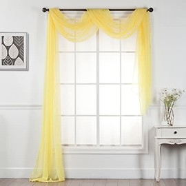 Interior Trends Multipurpose Fully Hemmed Sheer Voile Window or Event Draping Fabric Scarf Valance (Yellow, 1 Piece: 54" W x 216" L)