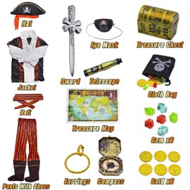DNQCOS Pirate Costume Role Play Set - Sea Buccaneer Costume Dress up Carnaval Birthday Christmas Gifts (Costume Set, 7-9 Years)