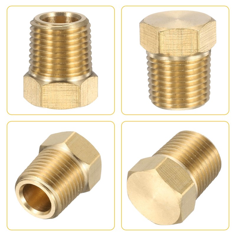 sourcing map 2Pcs Brass Hex Head Plug Compression Cap Fitting