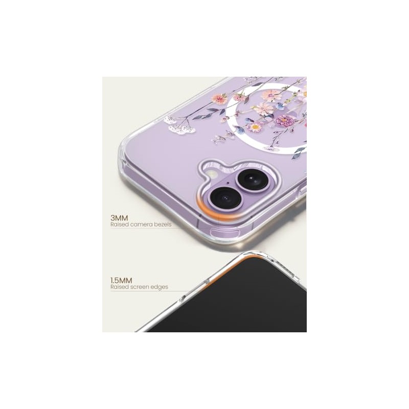 Bonita Funda Magnética Iphone Transparente Delgada Compatible Magsafe Patrón Floral