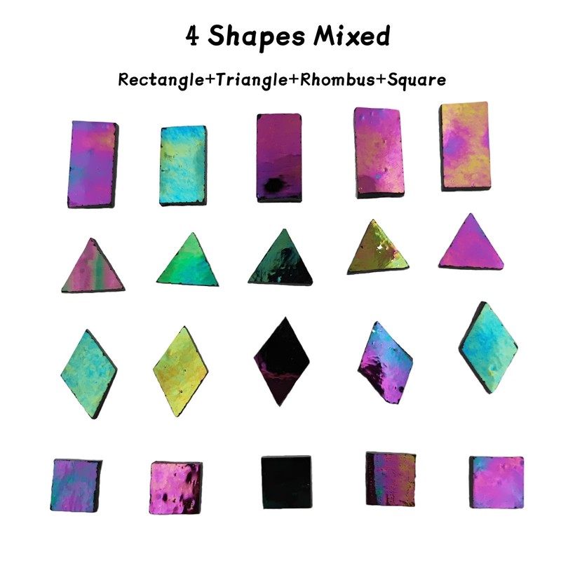 200g Iridescent Glass Mosaic Tiles, 270 Pieces, 4 Shapes, Mixed