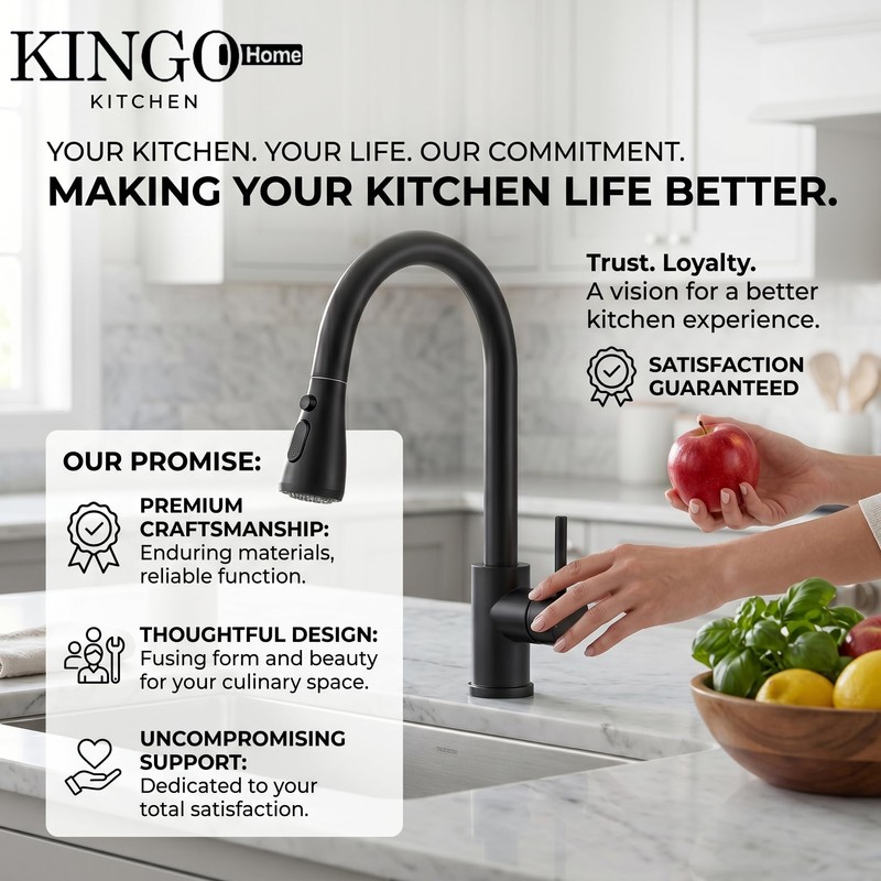 KINGO HOME Kitchen Faucets with Pull Down Sprayer,Matte Black,Lead-Free