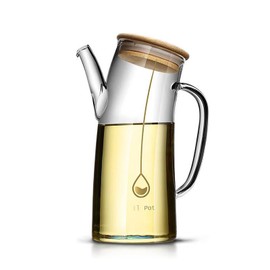 TOPIUNS Olive Oil Dispenser, Creative Glass Oil Container for Cooking, No drip Vegetable Oil Pour Bottles with spout for Kitchen, Decorative Oil Pourer Jars Decanter with Bamboo Cover (750ML)