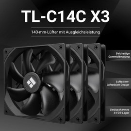 Thermalright TL-C14C X3 CPU Case Fan, 140 mm, PWM Fan, Silent Computer CPU Fan with 1500 RPM Speed, CPU Cooling Black, 3 Quantities
