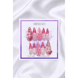 Pink Leopard Street Handmade Nail Tips - Long Ballerina / 핑크 레오파드 스트릿 수제 네일팁 - 롱 발레리나