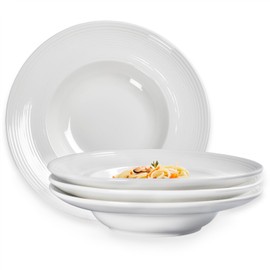 dingdaer Ceramics 8.5 Inch Rimmed Soup Plates 8.5 Oz, Set of 4 Soup Plates with Wide Rim, Salad Bowls for Fruit, ice cream, Dessert, Spaghetti, for Kitchen and Eating, Microwave and Dishwasher Safe