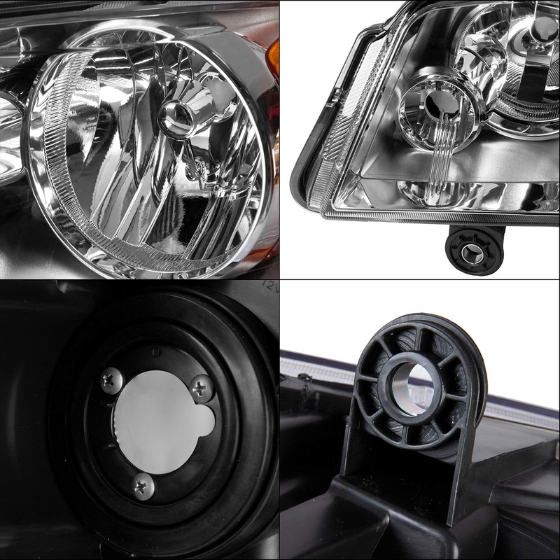 HECASA Pair Headlight Headlamp Chrome Housing Clear Lens Compatible With