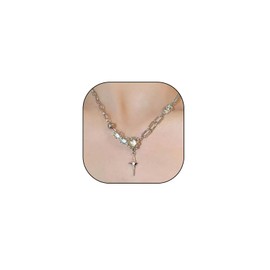 GIGB PBDK Y2k Irregular Pendant Necklace for Women,Aesthetic Cross Star Pendant Necklace,Charming Moonstone Choker Party Jewelry Gift (Silver)