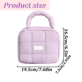 FEISHIONG Cotton Makeup Bag，Puffy Quilted Makeup Bag，Cute Travel Toiletry Bag，with Compartments，Portable Waterproof Squeezable and Non Deformable (Purple)