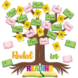 CY2SIDE Reading Tree Bulletin Board - 55PCS Rooted in Reading Tree Cutout for Bulletin Border Sets Books Name Tags Leaves Cutout Trim Border Kit Back to School Chalkboard Wall Decoration Supplies