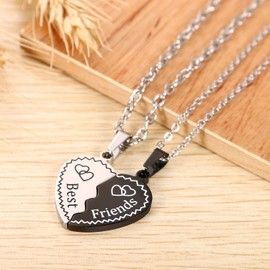 Flongo BFF Necklace for 2 Magnetic Friendship Necklaces Best Friends Gifts Stainless Steel Necklace Heart Puzzle Black Silver Gold with Engraving Best Friends Cheap Gift for Girlfriend Daughter Girls,