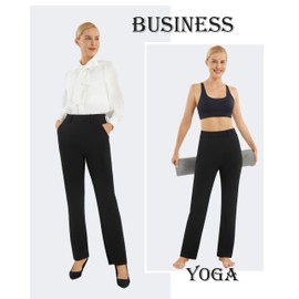 AFITNE Dress Pants for Women Business Casual Stretchy Straight Leg Work Pants Yoga Dress Slacks High Waisted with Pockets Black 29" XL