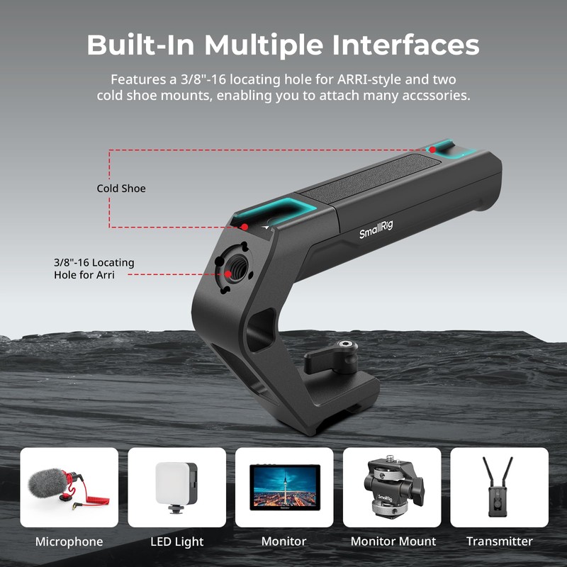 SMALLRIG 軽量NATOクランプトップハンドル 小型カメラトップグリップわずか119g ARRI用の位置決め穴付きハンドグリップとコールドシューマウント2つ NATOレール内蔵カメラケージ用 5977