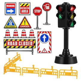 TOYANDONA 1 Set Traffic Light Toy, Traffic Signal Light Toy Traffic Light Lamp with Traffic Road Signs Toys Mini Traffic Cones Roadblocks Toys for Kids Street Signs Playset