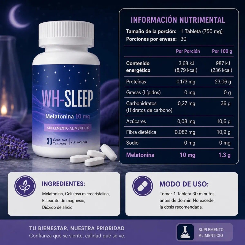 Melatonina Widl Health Máx Potencia Pastillas Dormir Mejora Descanso Sabor