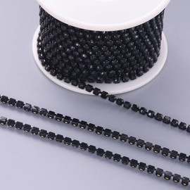 DYEESP 10 Yards Rhinestone Trim Crystal Close Chain Roll for Sewing Clothing Craft Jewelry Wedding Bouquet DIY Decoration (Black, 3.0mm)
