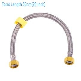 Skweawert 20 In Faucet Supply Lines, 1/2 x 1/2 Brass Female Faucet Connector, Braided Stainless Steel Faucet Hose for Kitchen Sink Toilet（2Pack)