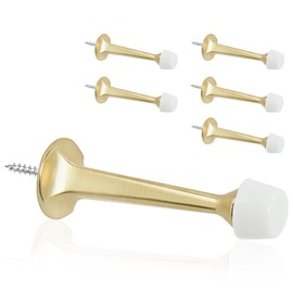 KOVOSCH 6 Pack Gold Solid Rigid Door Stops - Heavy Duty Door Stoppers Wall Protector with Soft Rubber Tips, Brushed Brass