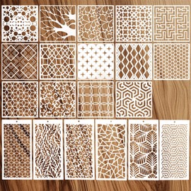 Kifmurase 20Pcs Mixed Stencils for Painting, Art Stencils for Crafts Reusable, Geometric Abstract Layering Pattern Spray Painting Stencil on Wood Wall Canvas Furniture Floor Drawing DIY Supplies