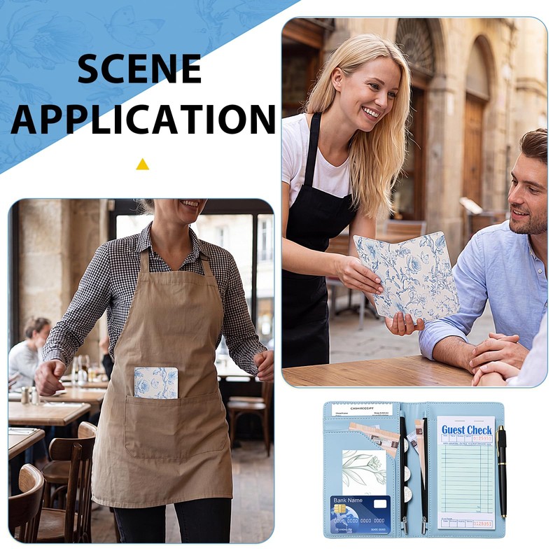 2 Pack Cute Server Books for Waitress, PU Leather, Blue