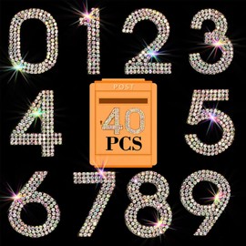 Locacrystal 40Pcs Bling Rhinestone Numbers Self-Adhesive Glitter Number Stickers for Mailbox Cars Doors Crafts 0-9 DIY Crystal Iron-on Numbers Patches for Clothing(Crystal AB,1.57")