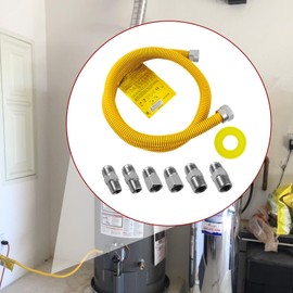 MENSI 48" Yellow Coated Flexible Gas Pipe Line Kit with 6 Universal Adapters,100% Leak Tested Fits Dryer/Stove/Heater,5/8" ODx1/2" ID