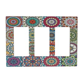 Vintage Mexican Tile Talavera Ceramic 3 Gang Rocker Light Switch Plate Triple Outlet Wall Plate Cover Faceplate Decorative Switchcovers GFCI for Farmhouse Bathroom Bedroom Living Room Decorate