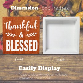 Fall Decor, Autumn Thanksgiving Wooden Sign Decor Desk Sign Thankful Blessed Wooden Block Sign Rustic Home Shelf Wall Decoration