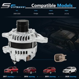 Alternator Generator Part Fit for Dodge Journey 2009-2020 L4 2.4L 2360cc, AC generator Replace 04801490AA 11440 A002TX0281 A2TX0281 AL6480X 11440N 4801490AA 4801490AC 4801490AD