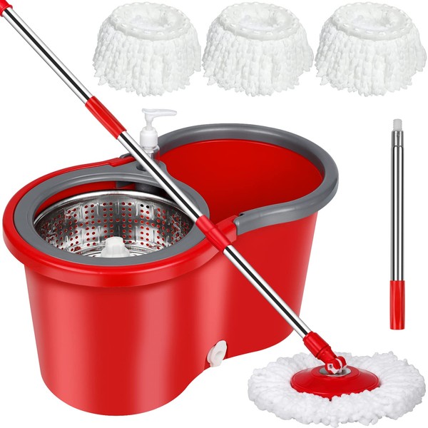 PULNDA Spin Mop and Bucket with Wringer Set，Mop and Bucket