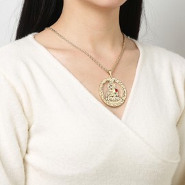 HZMAN 14K Gold Plated St Barbara Necklace for Women Retro Large Round Medal Pendant Necklace Protection Jewelry Gift