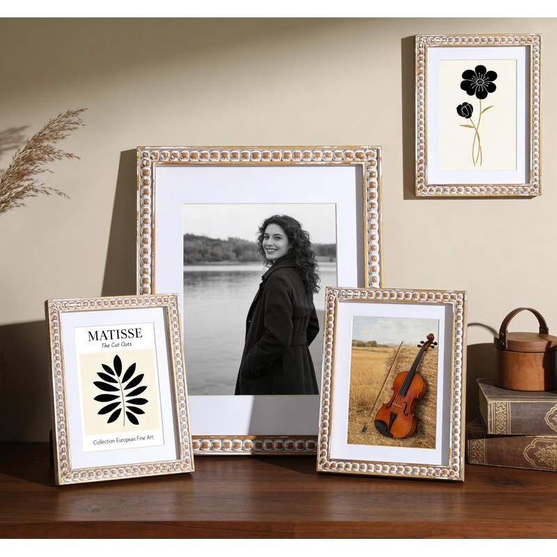 Square 12x12 Rustic Picture Frame, Decorative Distressed Beaded Detailing, Natural