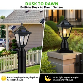 TPSHPTS Solar Post Lights, Outdoor Solar Lamp Post Light with Motion Sensor, Dusk to Dawn Waterproof Aluminum Pillar Lamp with Pier Mount Base for Garden, Yard, Patio(2 Pack)