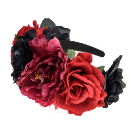 Vividsun Frida Kahlo Mexican Rose Flower Crown Day of The Dead Floral Crown (red Black)