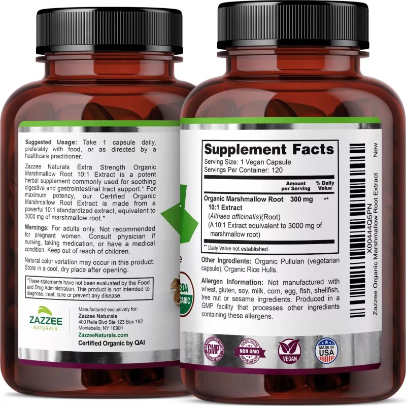 USDA Organic Marshmallow Root 10:1 Extract, 3000 mg Strength, 120
