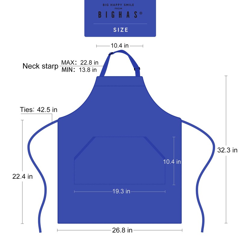 BIGHAS Adjustable Bib Apron with Pocket Extra Long Ties for