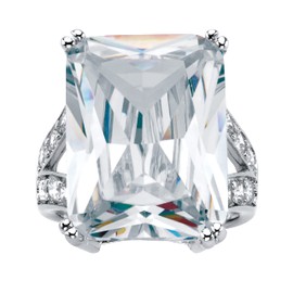 PalmBeach Platinum-Plated Emerald Cut Cubic Zirconia Split Shank Bridge Engagement Ring Sizes 6-10 Size 7
