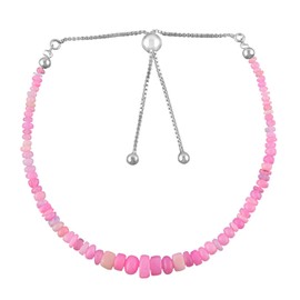 Natural Pink Color Ethiopian Opal Gemstone Beads Bolo Bracelet, Adjustable Slider Chain, Energy Stones, Chakra Healing Crystals, Silver Plated, Gift for Women, Birthstone, Gemstones Jewelry,10 inch