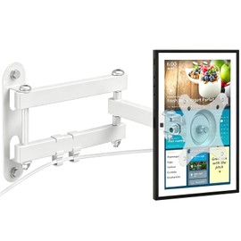 Nuyoah Wall Mount for Echo Show 15, Echo Show 21, Full Motion TV Mount for Most 13-32 Inch Screens - 360° Rotation, Smooth Swivel & Tilt, Adjustable Articulating Arms, Max VESA 100x100mm, White