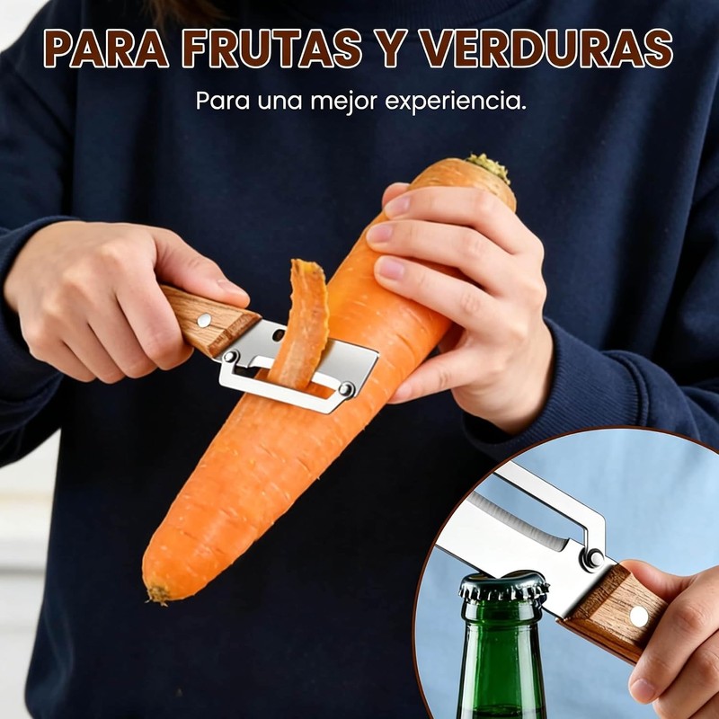 Pelador de Verduras Multifuncional Para Cocina, Con Mango de Madera