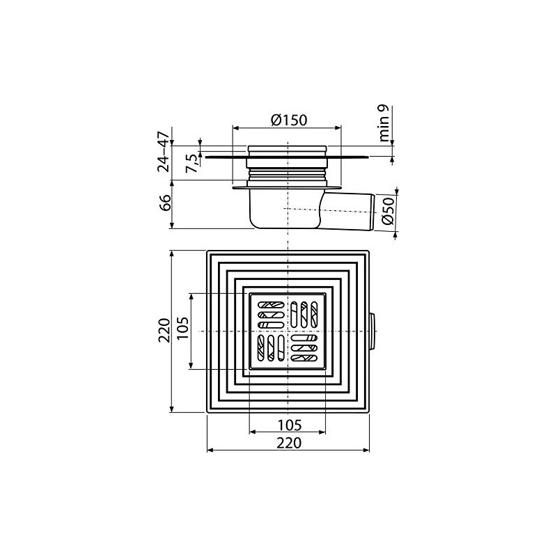 Floor Drain Horizontal 62 L/min Shower Drain Bathroom Drain Stainless