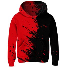 uideazone Boys Pullover Hoodies Size 14-16 3D Realistic Red and Black Graphic Sweatshirts with Pocket Casual Long Sleeve Fleece Hoodie for Kids Daily School Wear