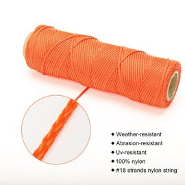 KINGLAKE Orange Mason Line String Line, Nylon Twine String, #18 Braided Durable Nylon Twine for Garden, Masonry, 300 Feet Fluorescent Orange Construction String Brick Line, DIY Crafts Decor String