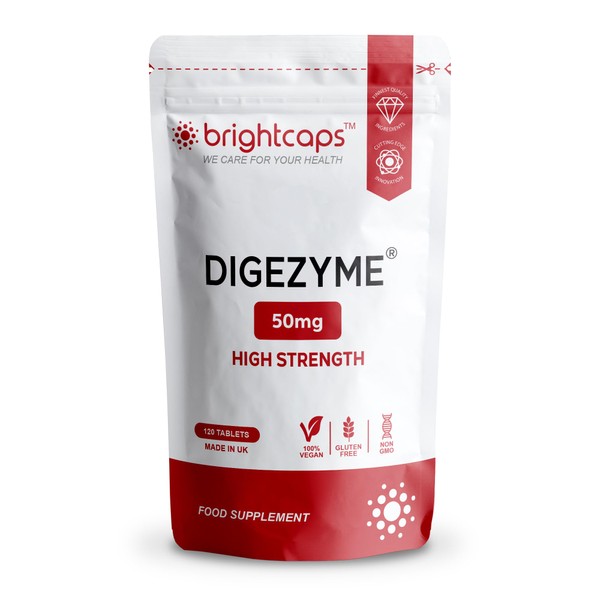 Brightcaps Digestive Enzymes 120 Tablets | Contains Digezyme, Amylase, Lactase,