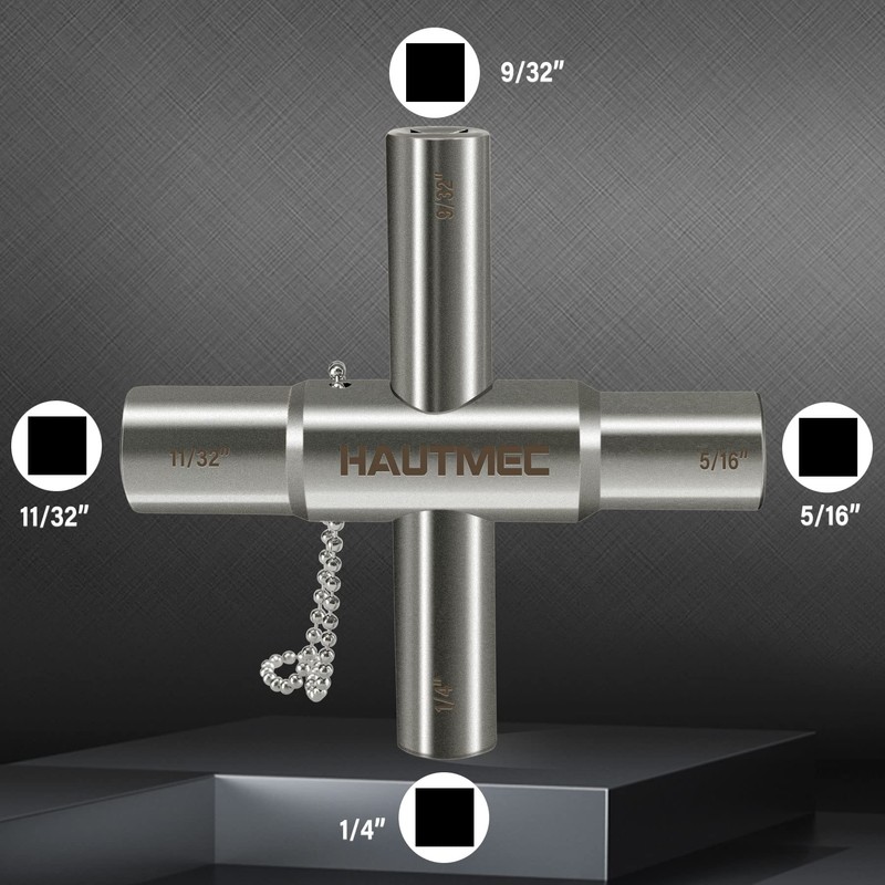 HAUTMEC 4 Way Sillcock Water Key，1/4", 9/32", 5/16", 11/32" Steel