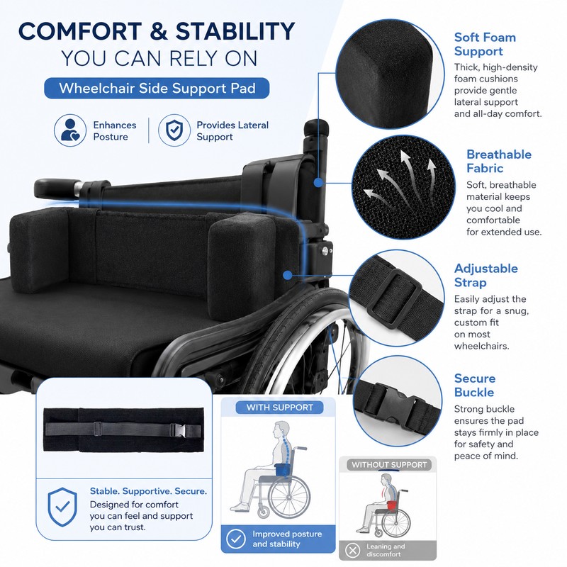 Wheelchair Side Support Pad with Adjustable Side Plate – Lateral